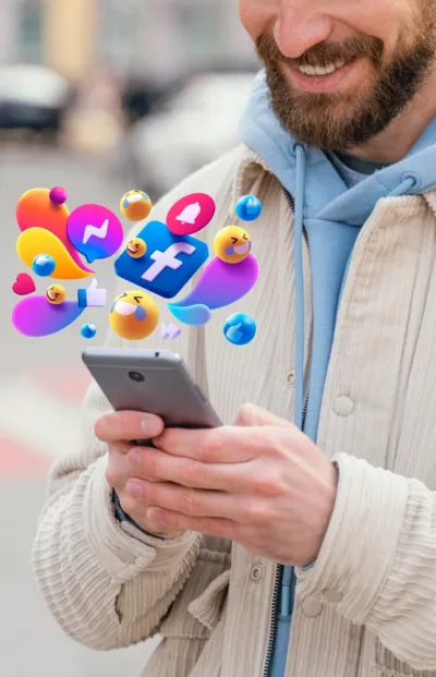 Side view man holding smartphone